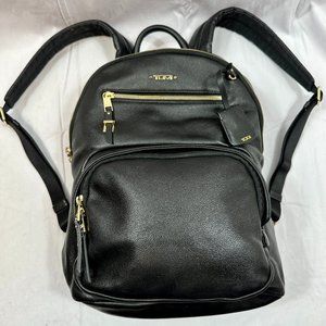 Tumi Voyageur Hartford Laptop Backpack Black Leather Gold Hardware + Zip Wallet